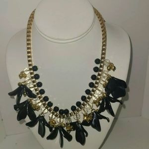 Gold Tone Black Petal Necklace, INC